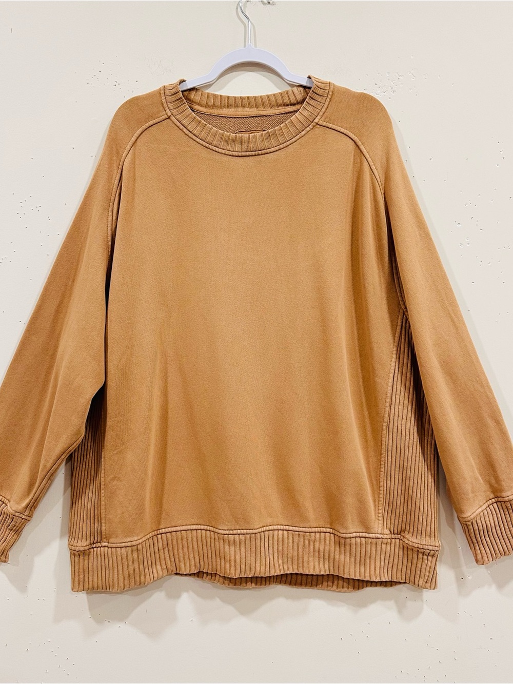 Aerie Down-To-Earth Crewneck Sweatshirt Size L Large Brown Mineral Wash Ribbed